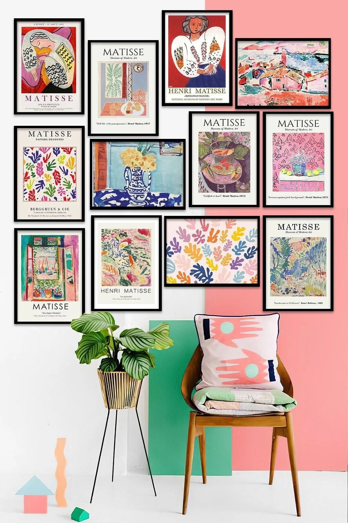 Tooall Henri Matisse Tablolarından Oluşturulmuş Sanatsal Set, 12 Parça Çerçeve Görünümlü Mdf Tablo Seti,