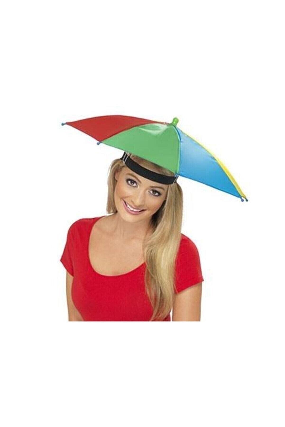 Biomak Şemsiye Lastikli Plaj Yazlık Kafa Şemsiyesi Güneşten Korunmak Için Şapka Şemsiye Güneş Koruyucu