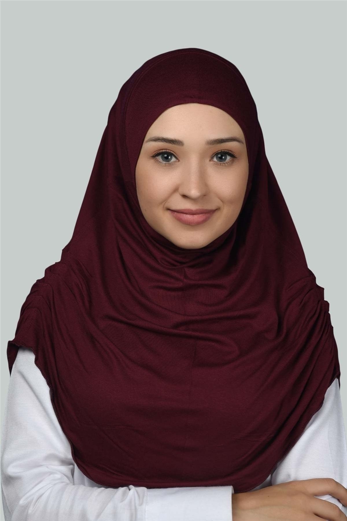 Altobeh Hazır Türban Büzgülü Pileli Pratik Eşarp Tesettür Hijab - Namaz Örtüsü - Bordo