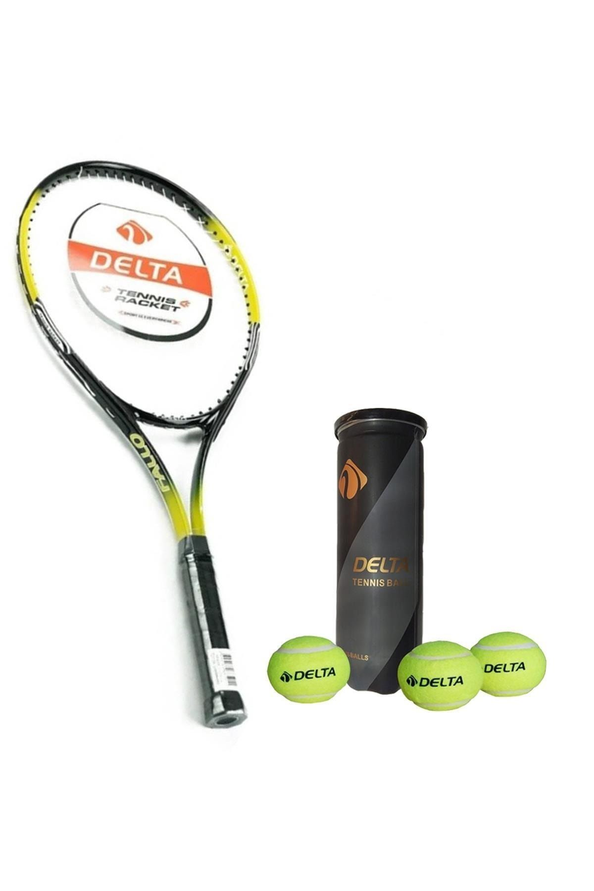 Delta Fallo 27 İnç L2 Grip Yetişkin Tenis Raketi + Çantası + Vakumlu Tüp 3 Adet Tenis Maç Topu Seti