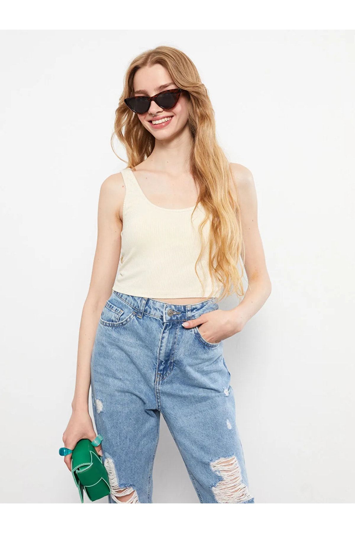 LC Waikiki LCW Casual U Yaka Düz Crop Kadın Atlet