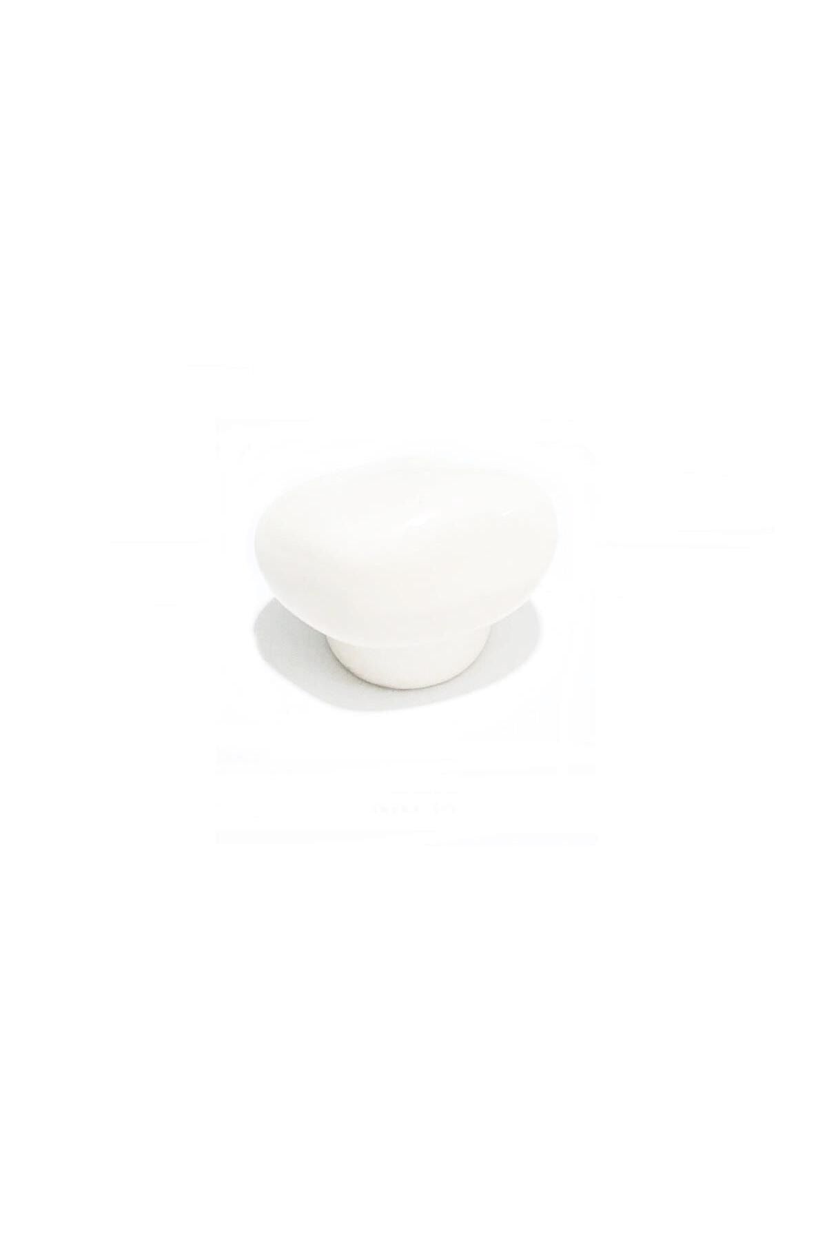 EYM Porselen Beyaz Taş Düğme Tek Vidalı Mobilya Dolap Kulp