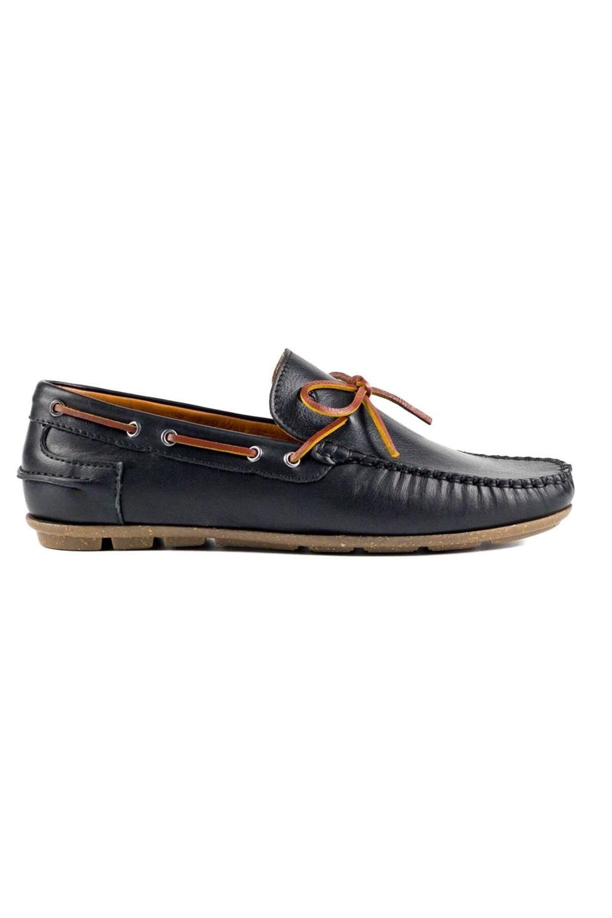 TEZCAN KUNDURA Alabanda Hakiki Deri Loafer Krep Taban Bağcıklı Siyah Günlük Erkek Ayakkabı