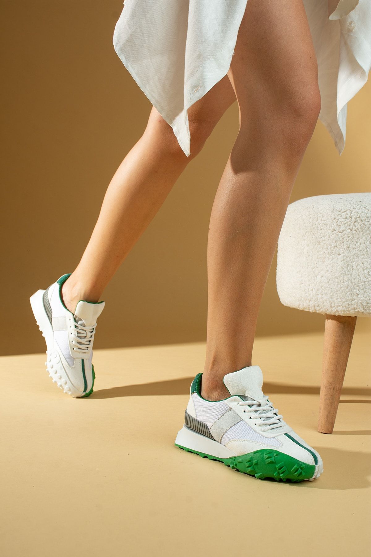 Pembe Potin Kadın YeşilBeyaz Sneakers