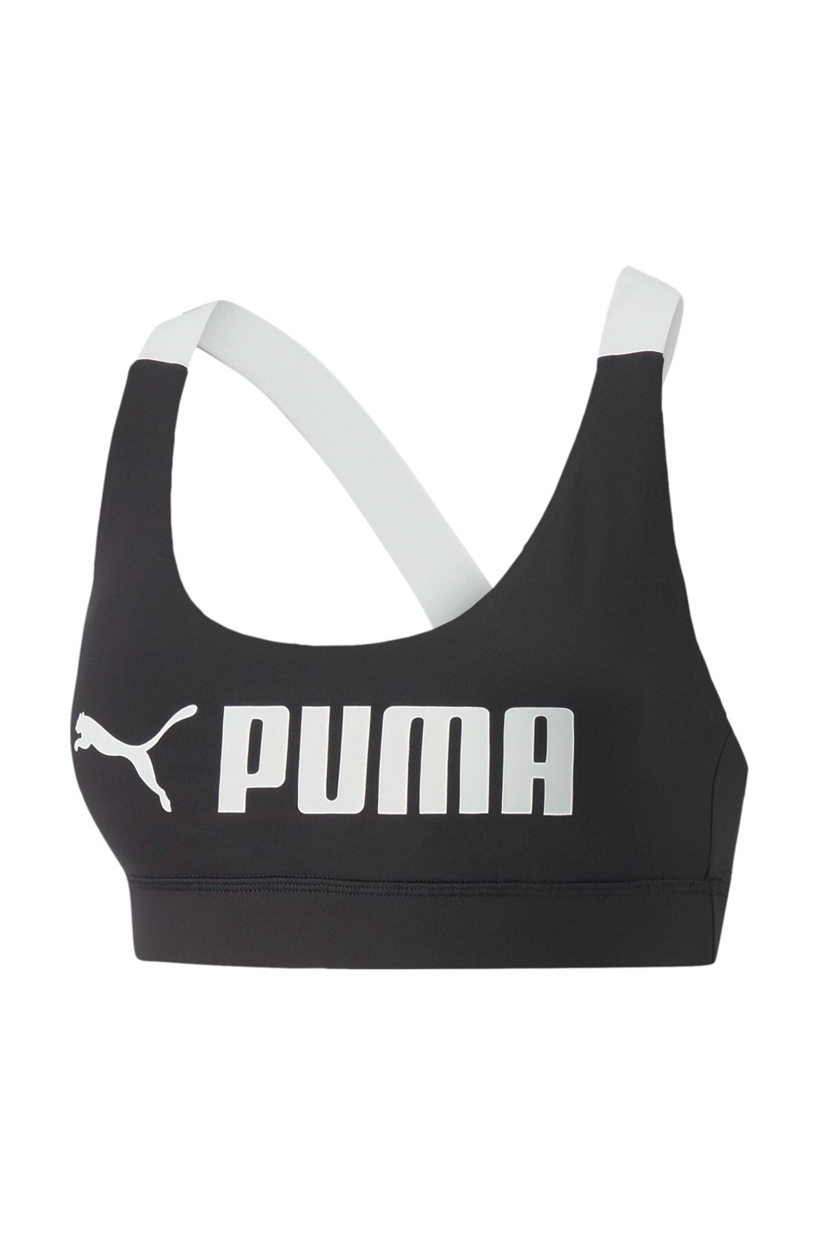 Puma Mid Impact Fit Bra - Siyah Beyaz Sırtı Çarpaz Detaylı Spor Sütyeni