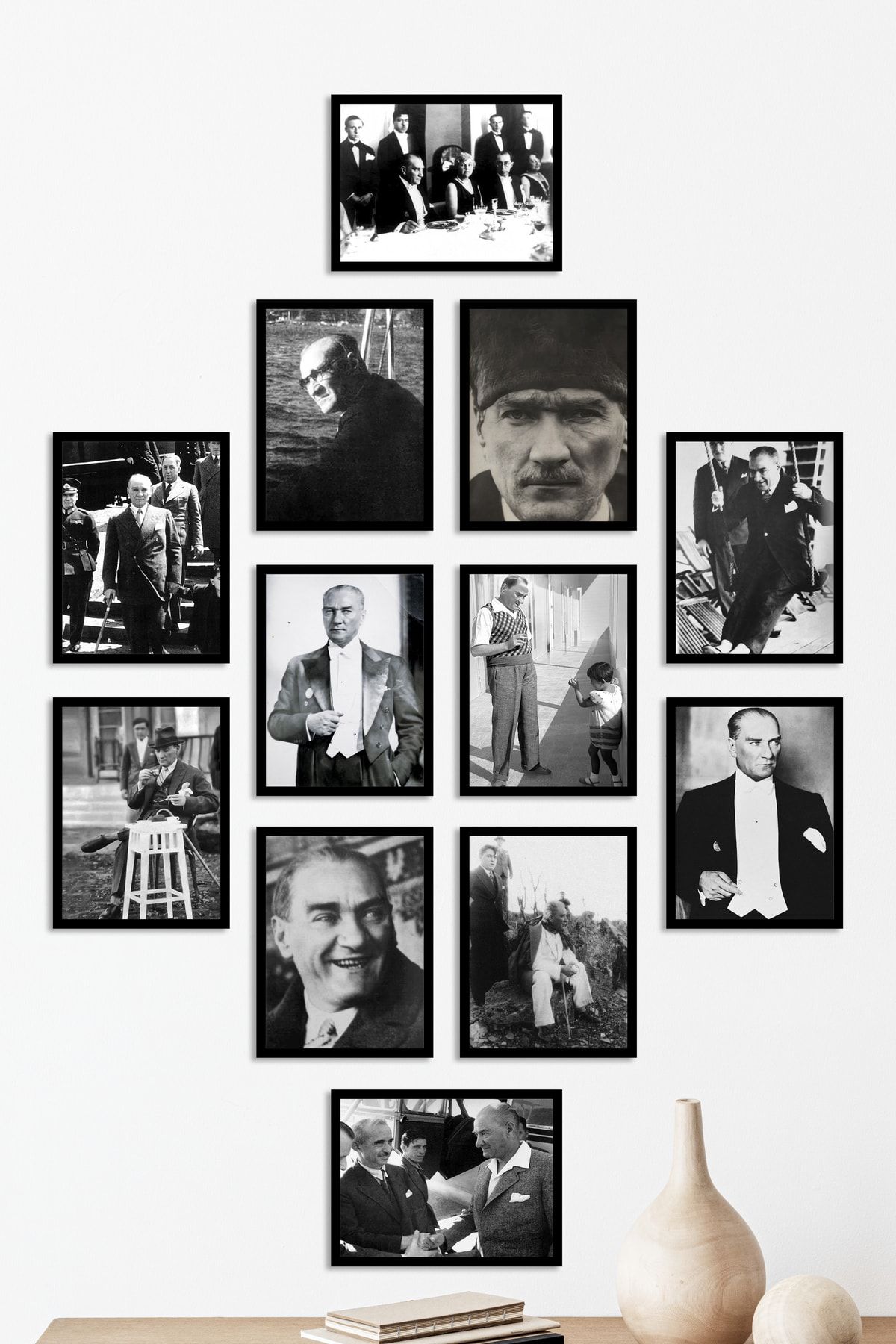 Tooall Çerçevesiz Çerçeve Görünümlü Atatürk Fotoğrafları, 12 Parça Mdf Tablo Seti, Çoklu Baskı Seti