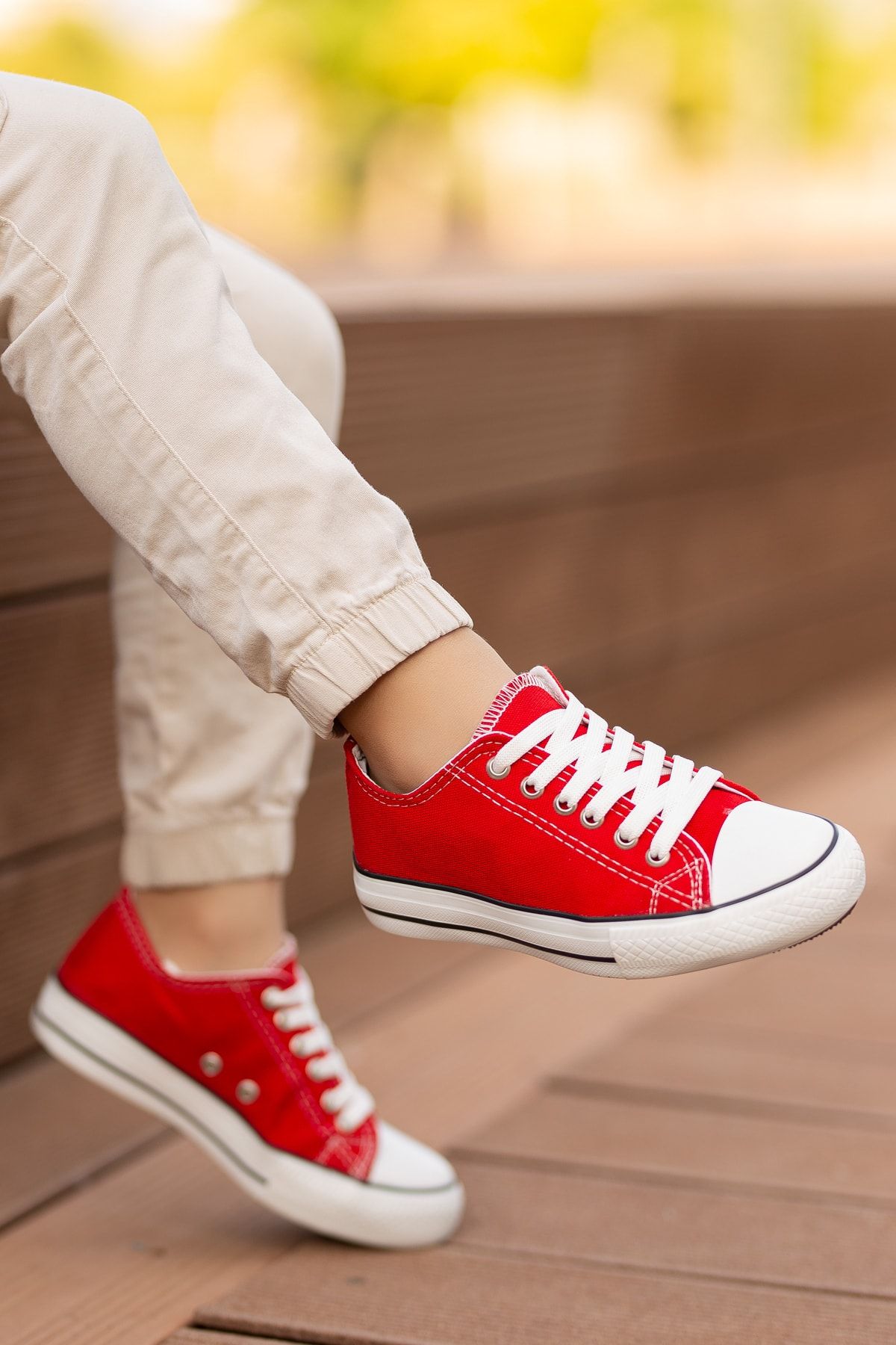 BOUIS Çocuk Kırmızı Keten Bağcıklı Günlük Rahat Esnek Ortopedik Düz Taban Bez Ayakkabı Sneaker
