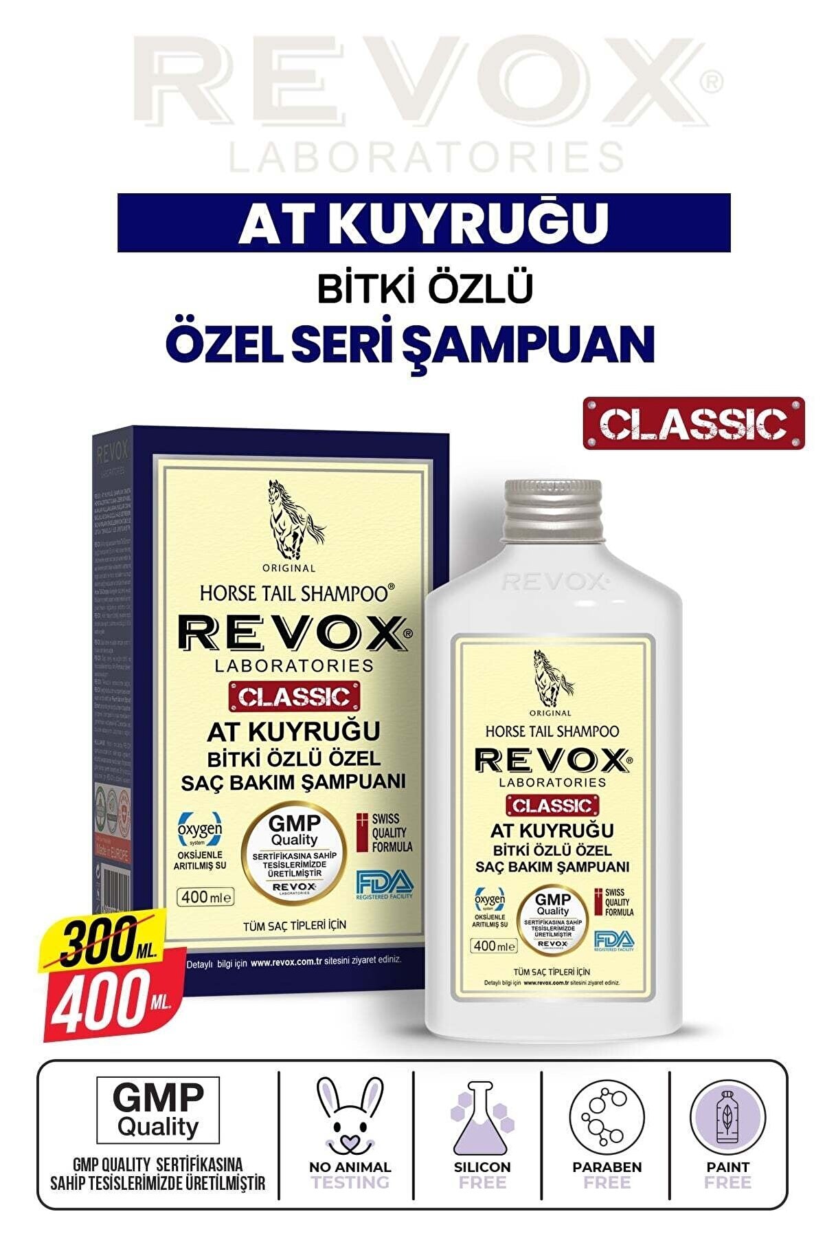 Revox At Kuyruğu Bitki Özlü Saç Dökülme Karşıtı, Hızlı Uzama Etkili Şampuan Büyük Boy / 400 ml