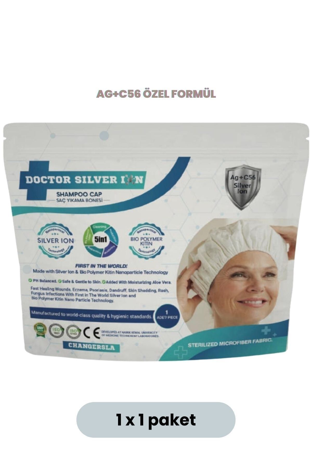 DoctorSilverIon Gümüş Iyon & Biyopolimer Kitin Duruluma Gerektirmeyen Kremli Saç Yıkama Bonesi (1 Adet)