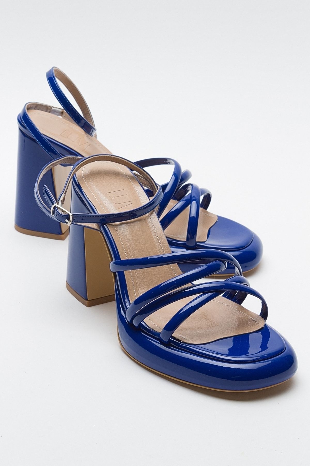 luvishoes OPPE Sax Mavi Rugan Kadın Topuklu Ayakkabı