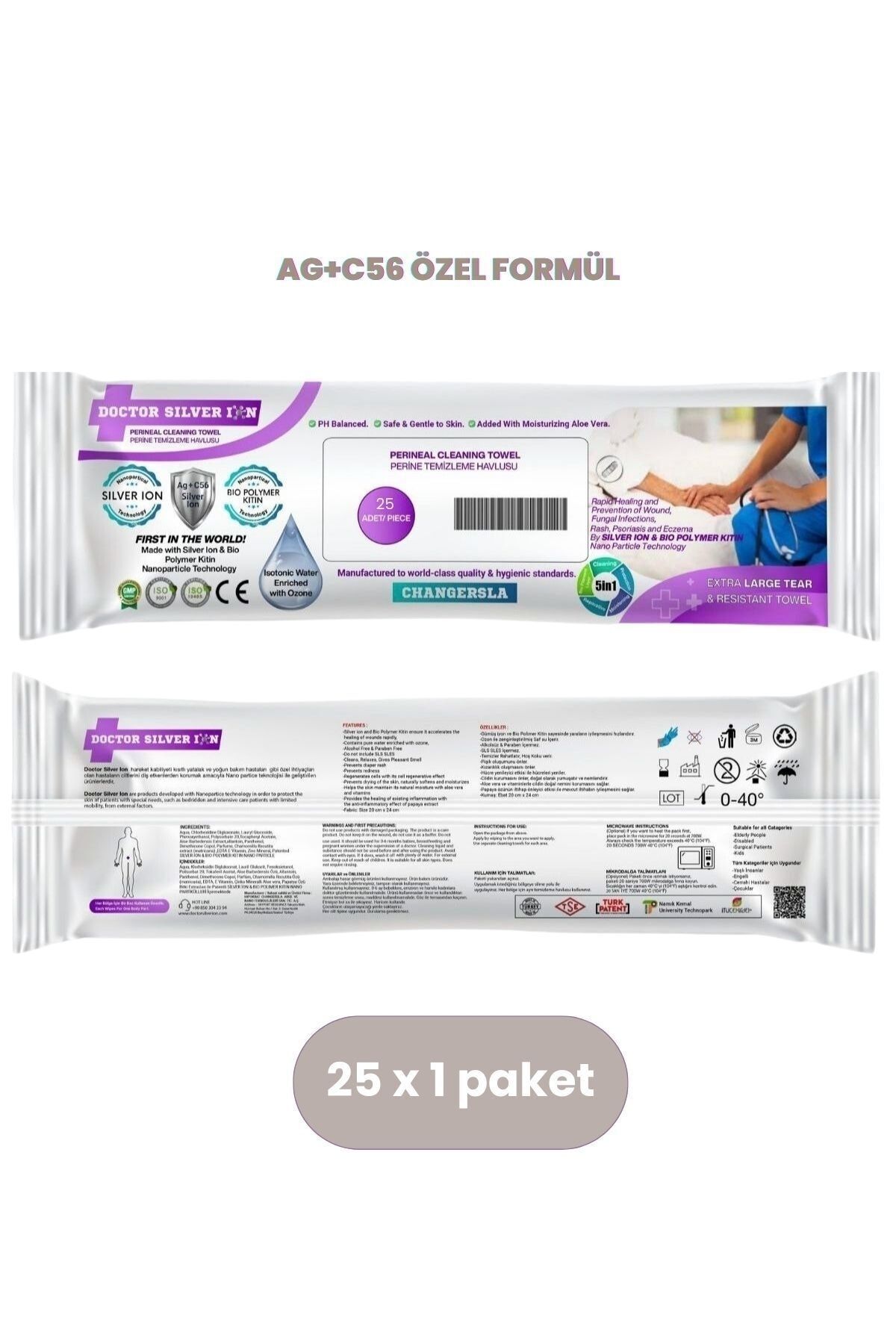 DoctorSilverIon Gümüş Iyon & Biyopolimer Kitin Teknolojili 25'li Perine Temizleme Havlusu (1 Paket)