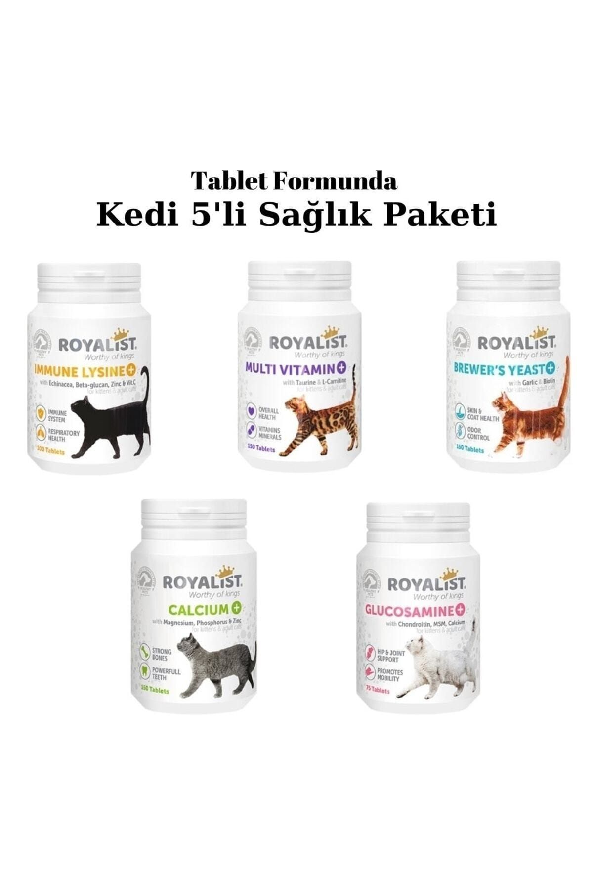 Royalist Kedi Sağlık Paketi 5'liset Tablet Formunda- Lizin, Multivitamin, Brewer's Yeast, Kalsiyum,glukozamin
