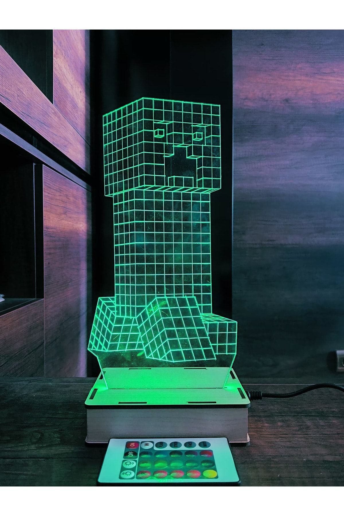 Deluxe wood 3d Minecraft 16 Renk Uzaktan Kumandalı Gece Lambası