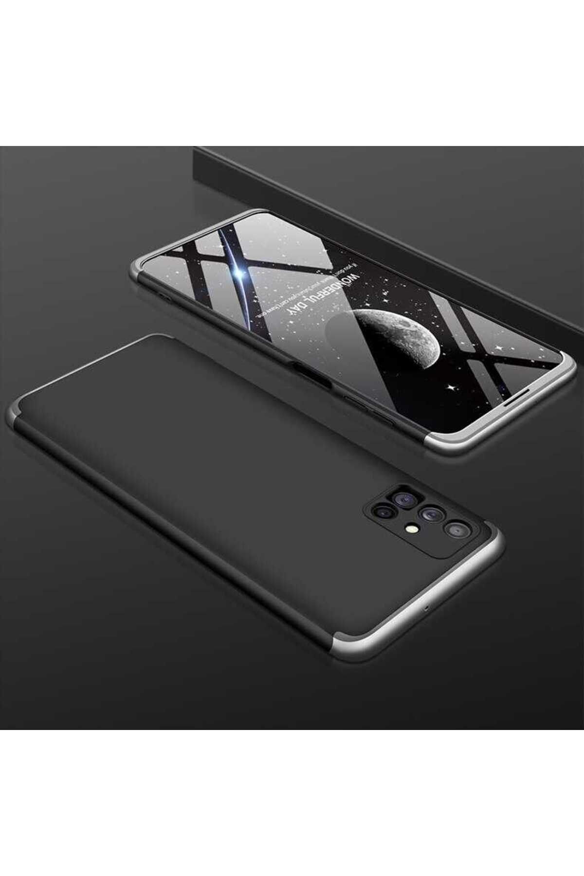Nezih Case Samsung Galaxy M51 360 Tam Koruma 3 Parça Slim Sert Silikon Kılıf (Ultra İnce) Siyah/Gri