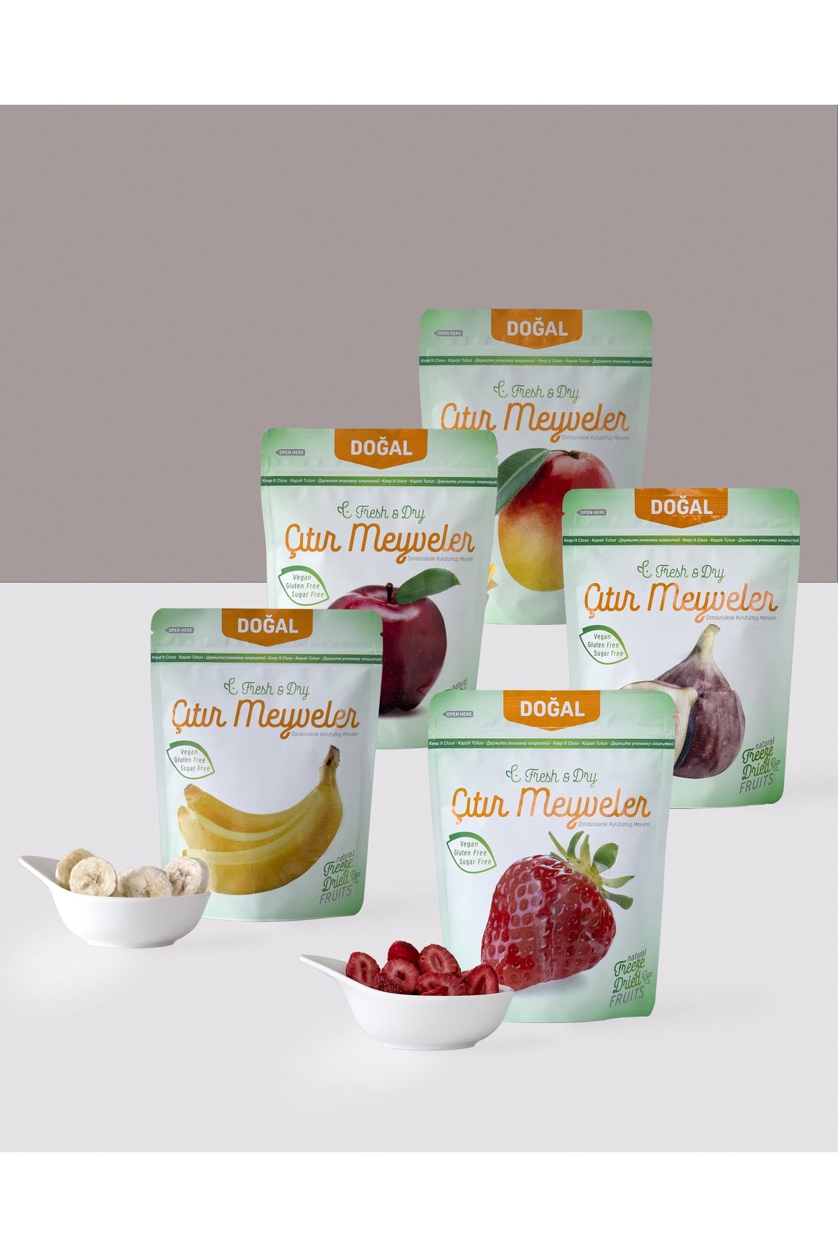 FDTeh FRESH DRY Avantajlı Tanıtım Paketleri Çilek Mango Muz Incir Elma Kuru Doğal Çıtır Meyve Kurusu Freeze Dry