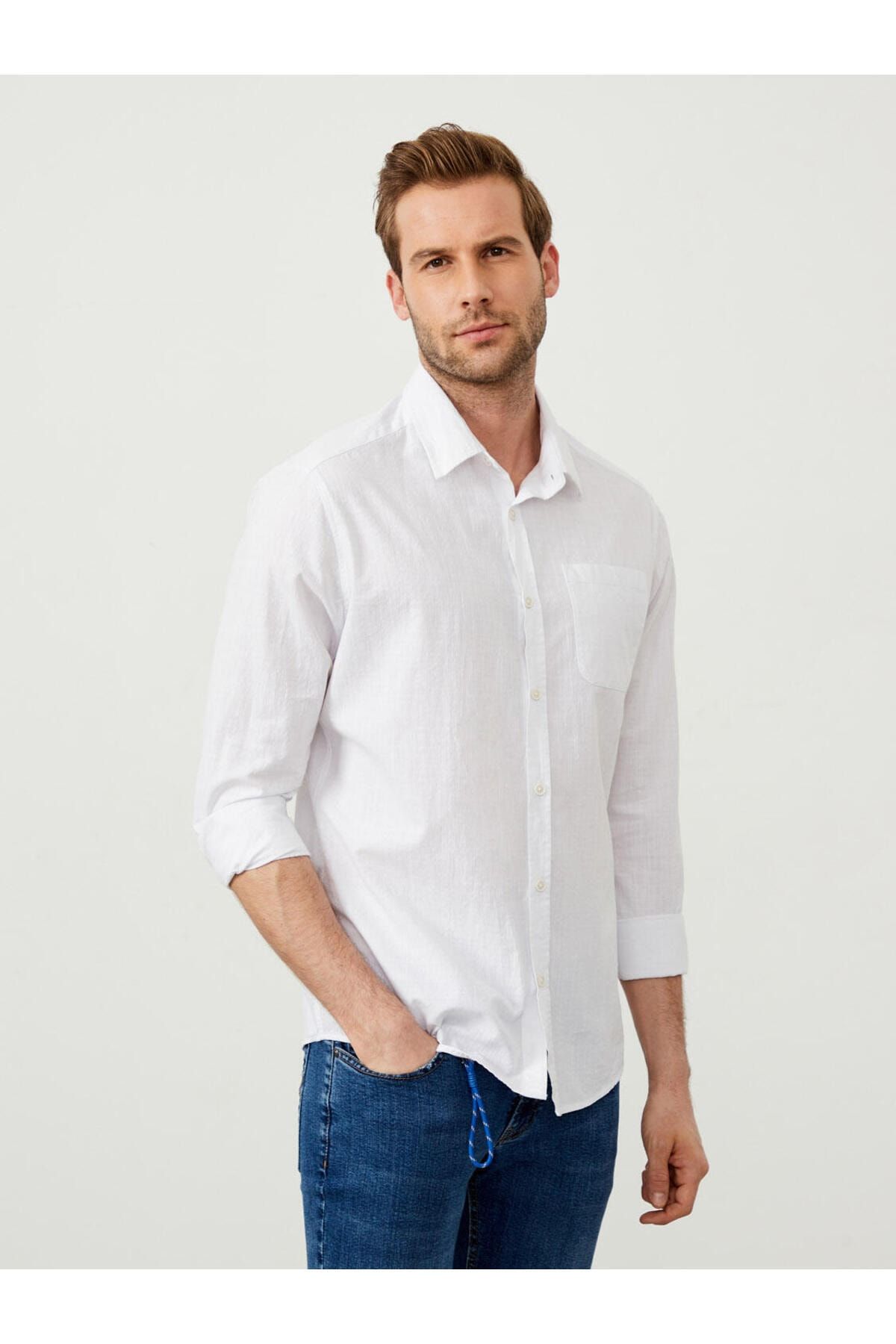 Xint Erkek Beyaz %100 Pamuk Regular Fit Basic Gömlek