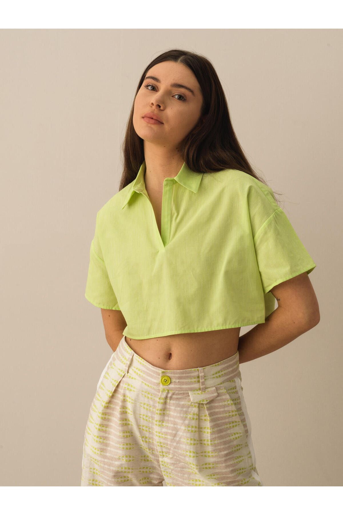 Xint Kadın Yeşil %100 Pamuk Regular Fit Gömlek