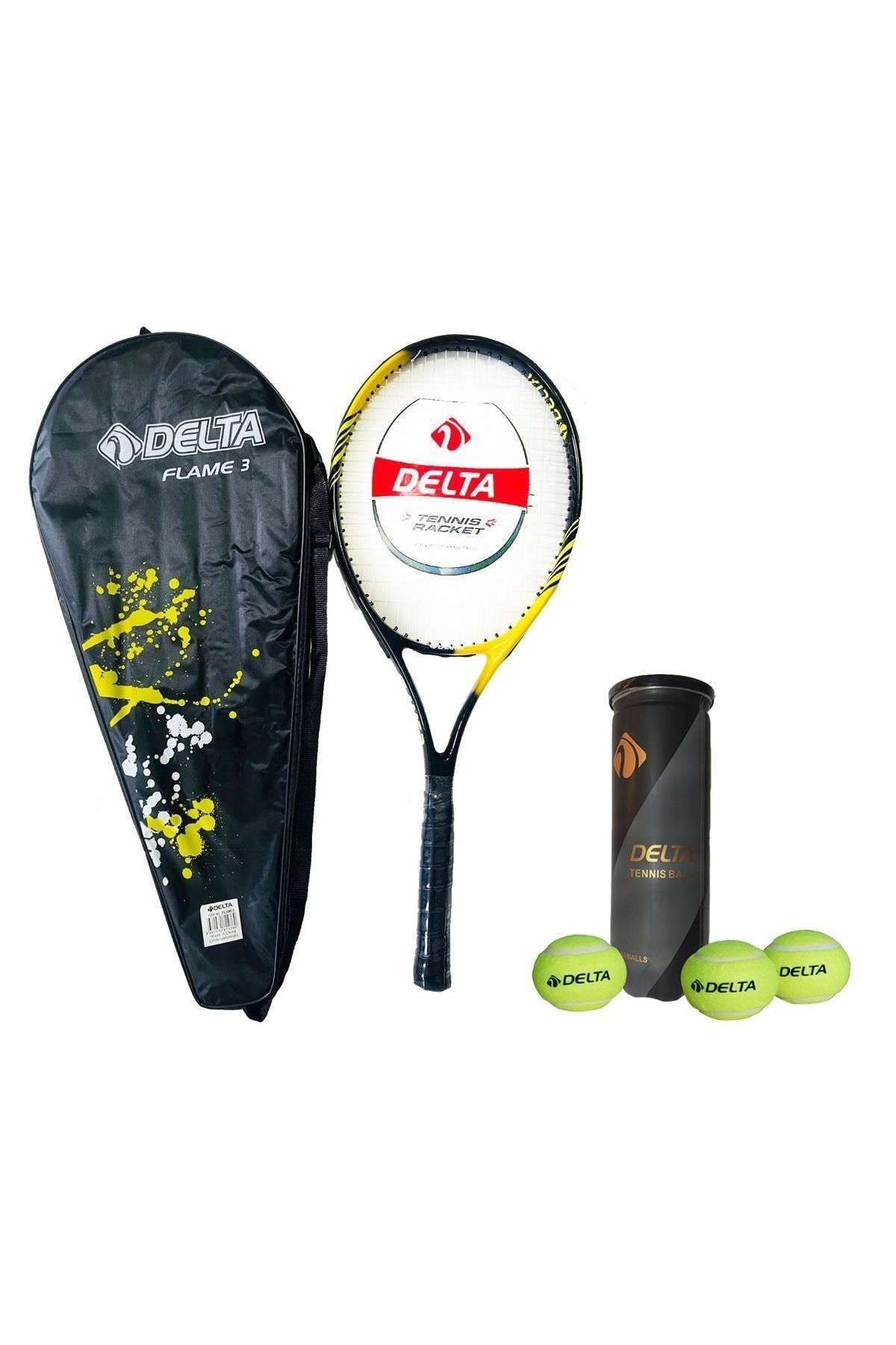 Delta Flame 27 Inç Tek Parça L3 Grip Kort Tenis Raketi + Çantası + 3 Adet Tenis Maç Topu Seti