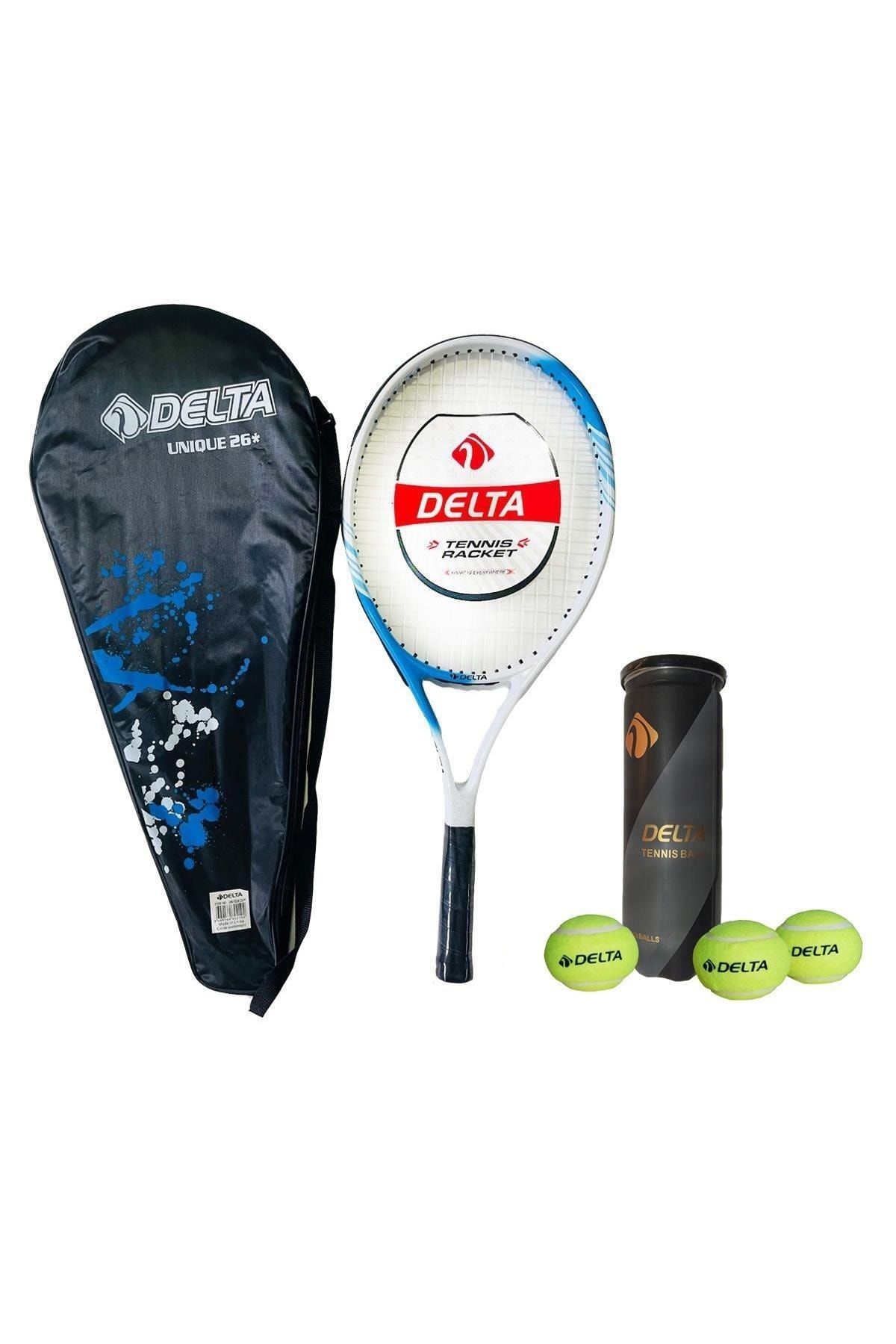 Delta Unique 26 Inç Tek Parça Tenis Raketi + Çantası + Vakumlu Tüpte 3 Adet Tenis Maç Topu Seti