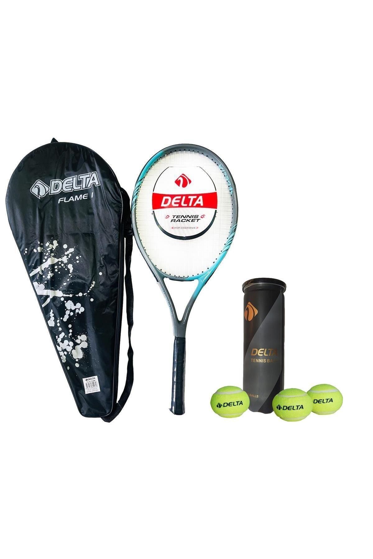 Delta Flame 27 Inç Tek Parça L1 Grip Kort Tenis Raketi + Çantası + 3 Adet Tenis Maç Topu Seti
