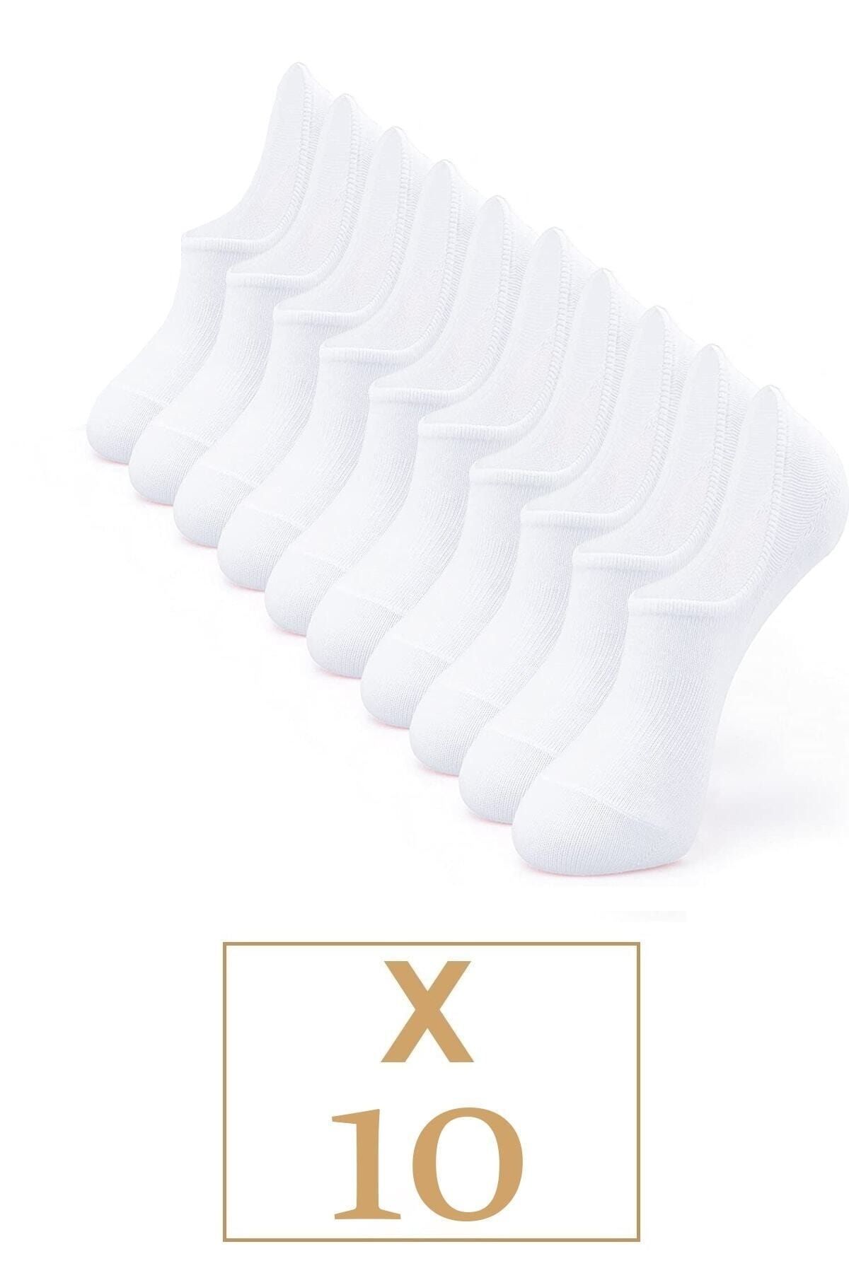 BGK Unisex 10 Çift Pamuklu Görünmez Sneakers Çorap Beyaz (ekonomik)