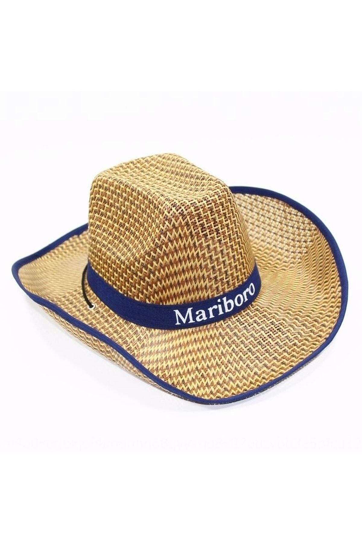 Bibizde Hasır Görünümlü Bağcıklı Mariboro Kovboy Şapkası Yazlık Fötr Şapka