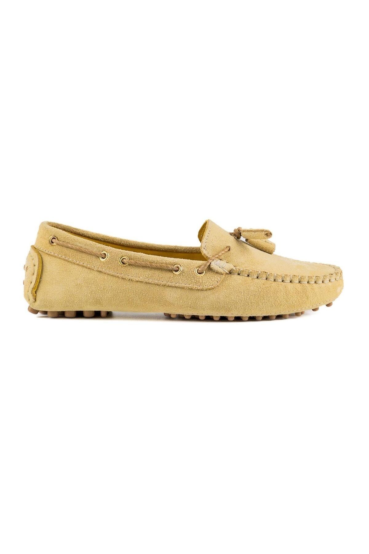 TEZCAN KUNDURA Samos Sarı Hakiki Süet Deri Loafer Günlük Kadın Ayakkabı