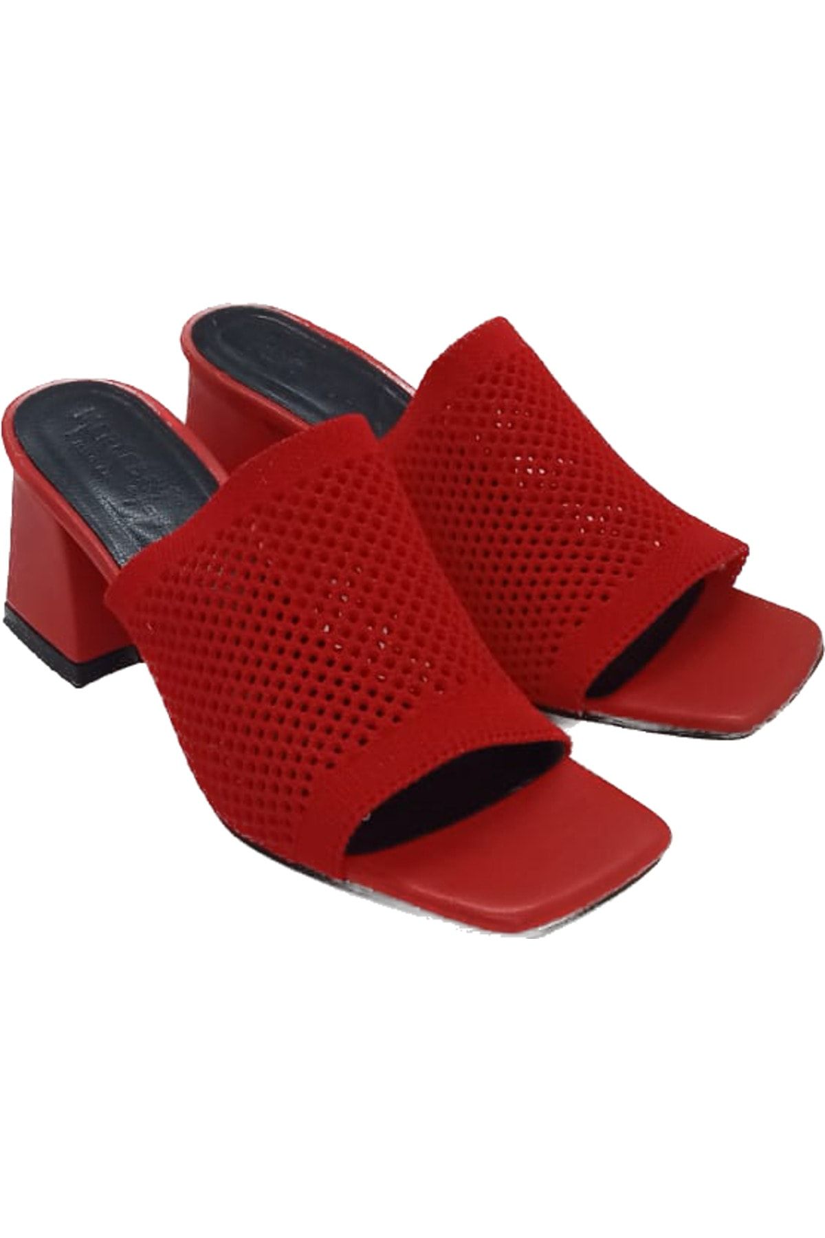 İpek kadın kırmızı triko topuklu terlik