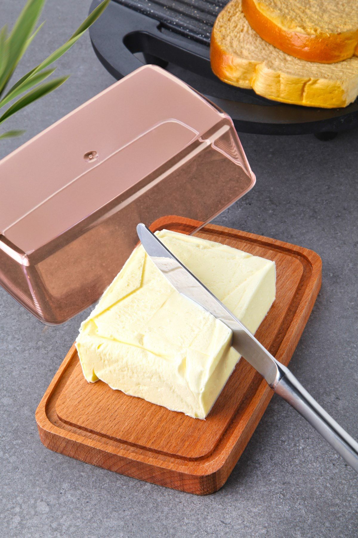 Nandy Home Doğal Ahşap Altlıklı Lüx Swan - Kapaklı Tereyağı - Peynir - Margarin Saklama Kabı AMBER