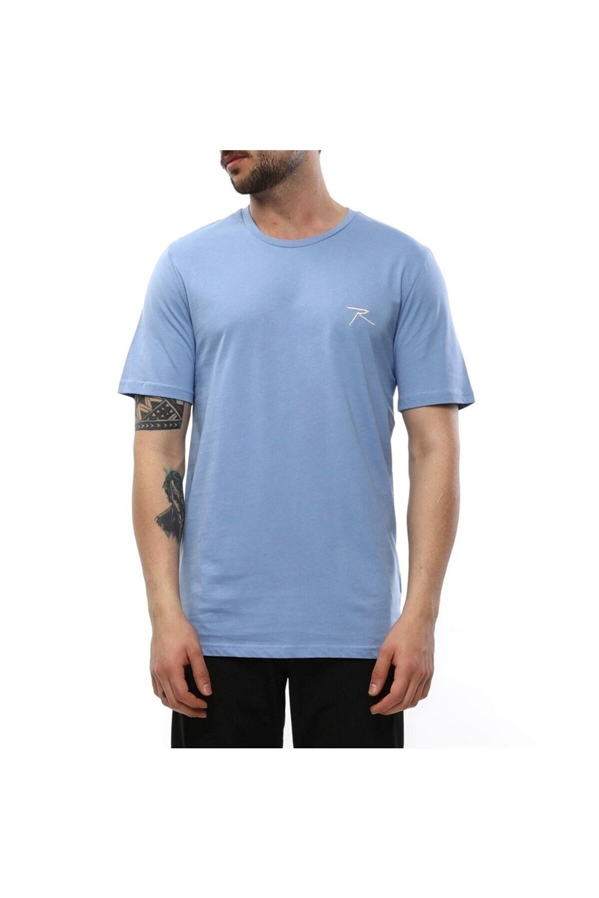 raru AGNITIO Erkek Pamuklu Mavi Günlük T-shirt