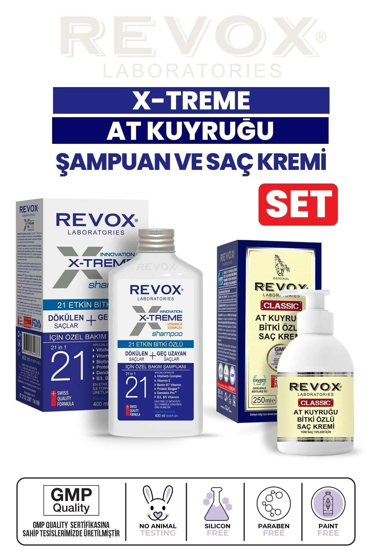 Revox X-treme Dökülen ve Geç Uzayan Saçlara Özel Bakım Şampuanı ve At Kuyruğu Bitki Özlü Saç Kremi