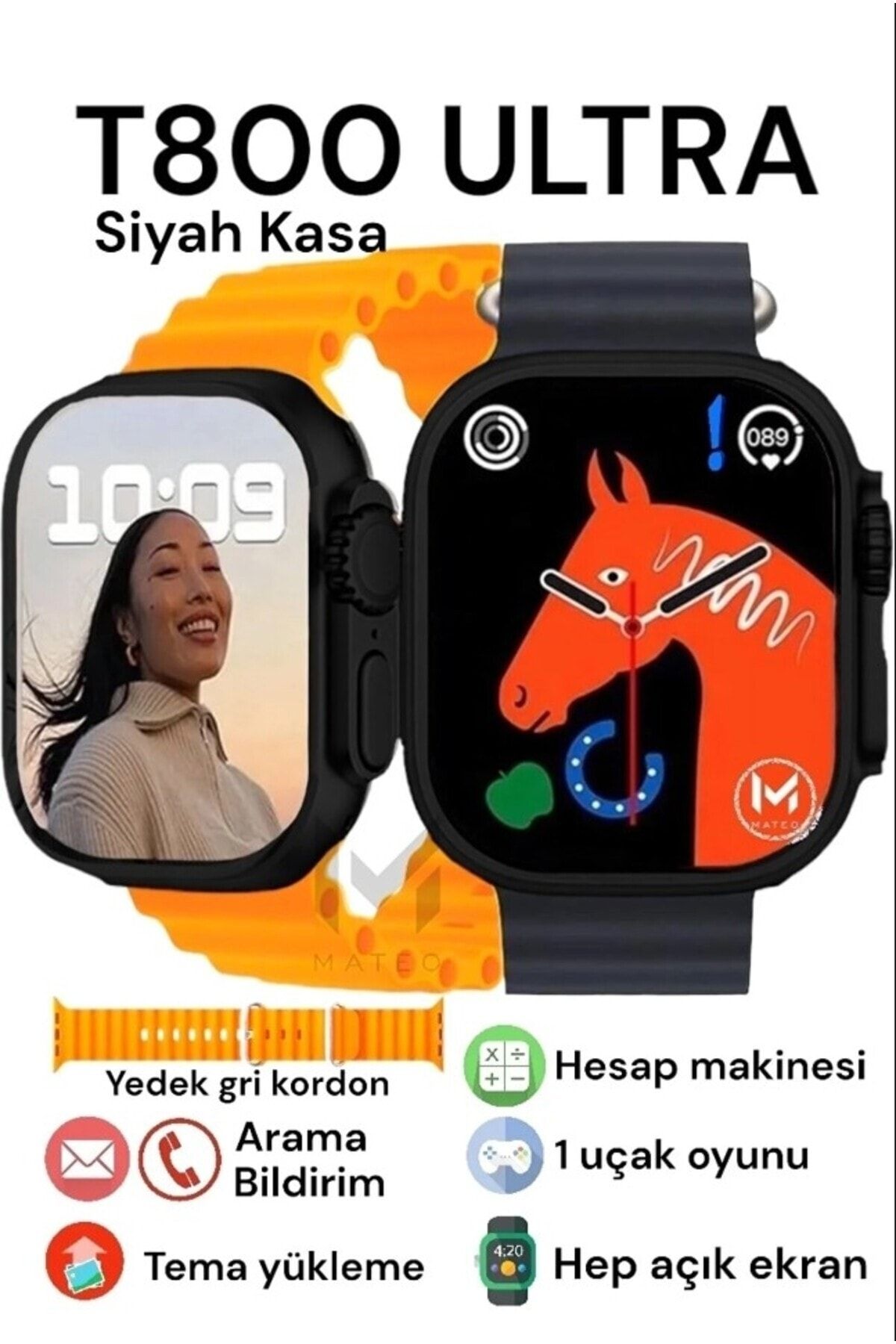 Smart Watch 8 T800 Ultra 49mm 1.99inç Türkçe Tüm Telfonlarla Uyumlu Gümüş Kasa Akıllı Saat