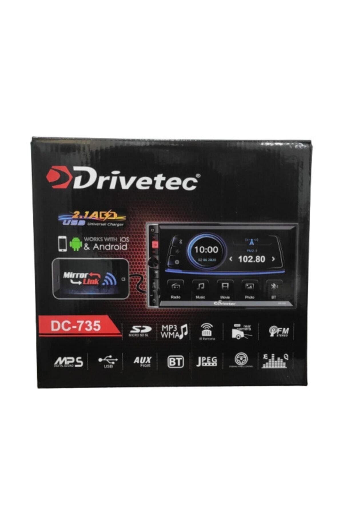 Drivetec Dc-735 Double Oto Teyp Bluetooth Çift Usb Sd Kart Mirrorlink 2.1a Güçlü Şarj Dc-735 7 Inc