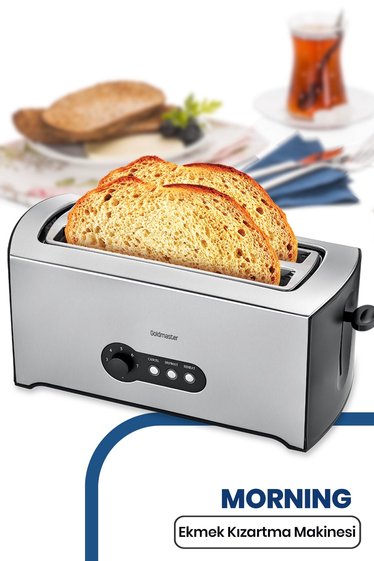 GoldMaster Morning Inox Geniş Ekmek Hazneli 7 Seviyeli Buz Çözme Özellikli Ekmek Kızartma Makinesi