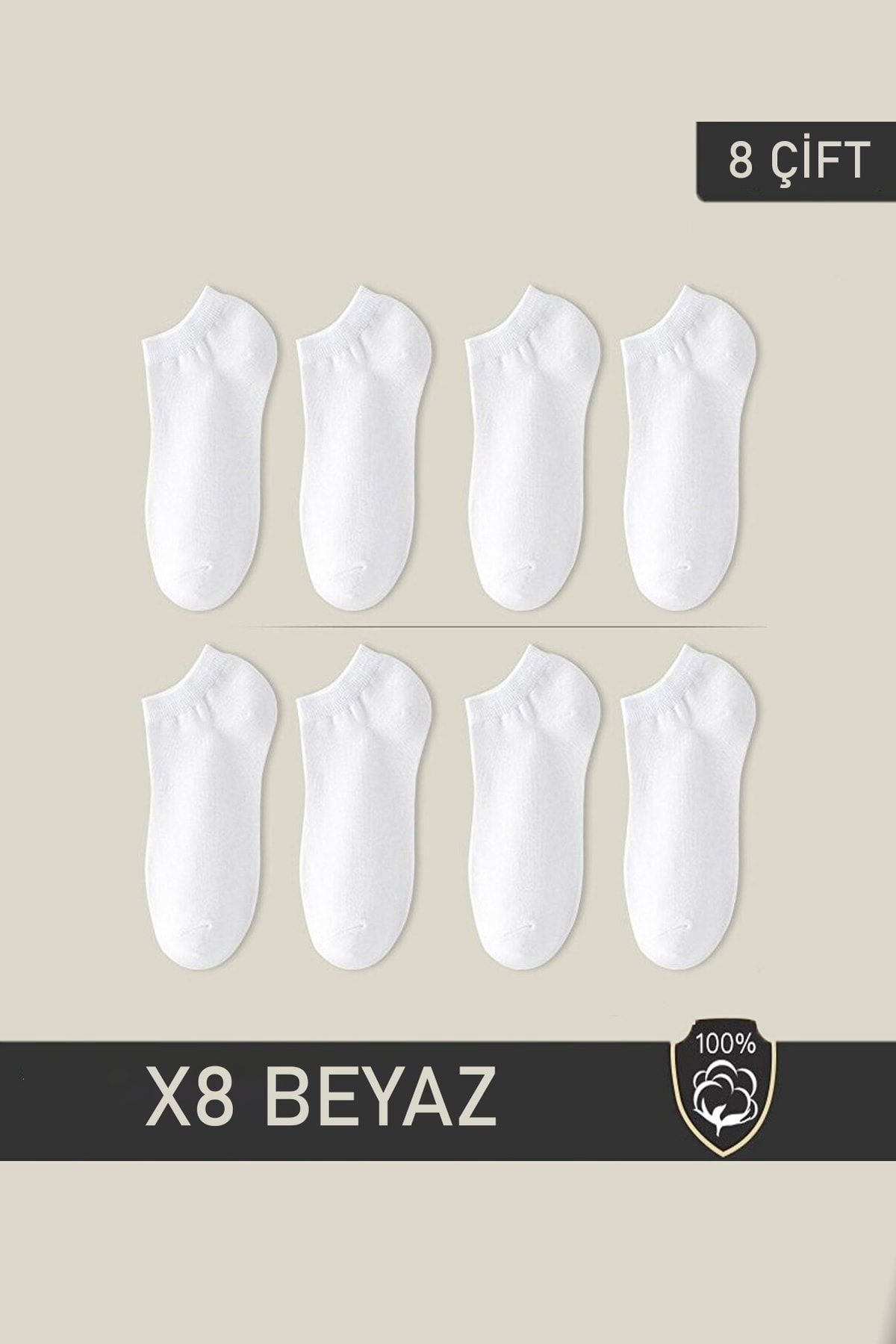 BGK Unisex Patik Çorap 8 Çift Beyaz (8 ÇİFT)