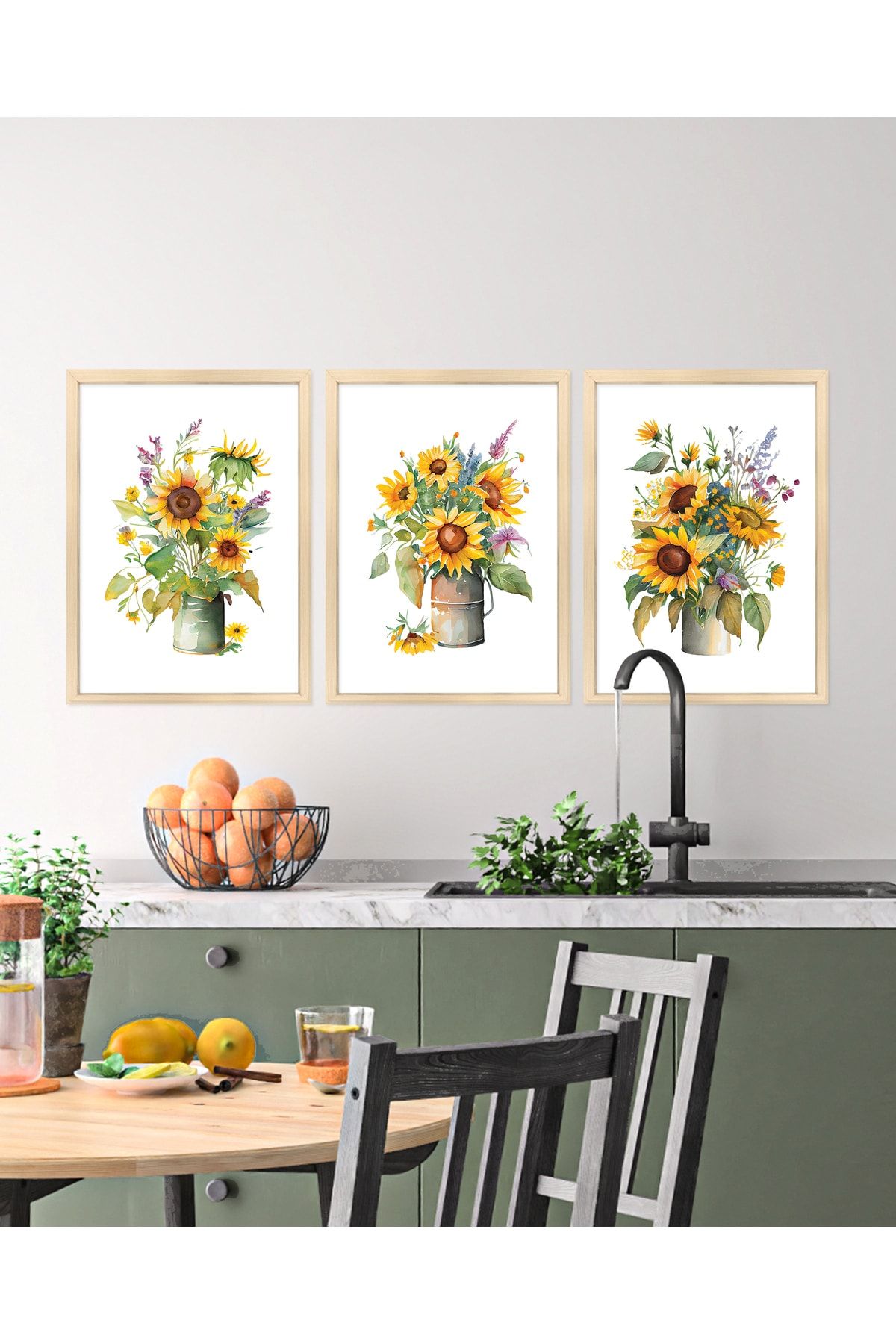 Vetro Design Ayçiçekleri - Mutfak - Balkon Çerçeveli Tablo Set