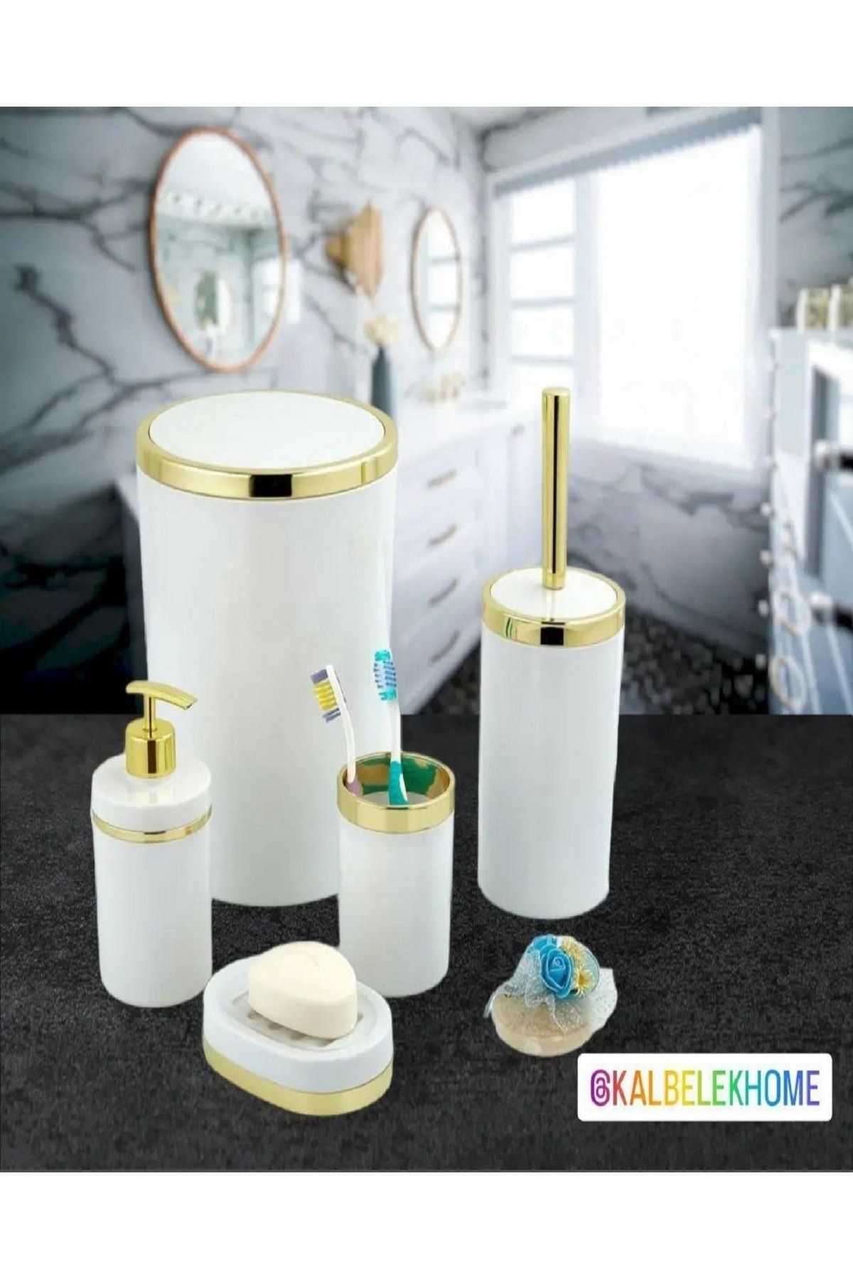 İmera Akrilik 5 Parça Banyo Seti Yuvarlak Parlak Beyaz-(SERT PLASTİK)