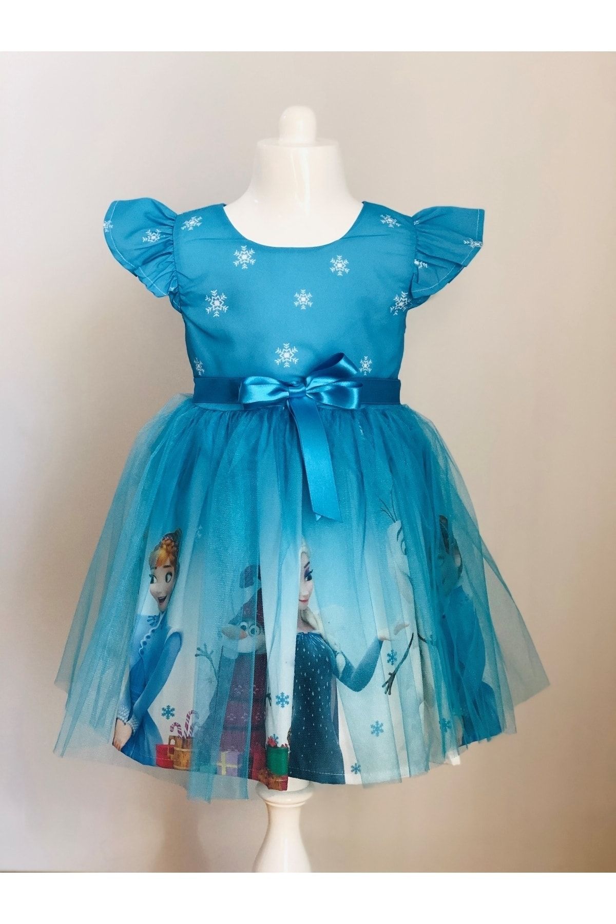 MiniBal Kız Çocuk Mavi Frozen Baskılı Tütü Elbise