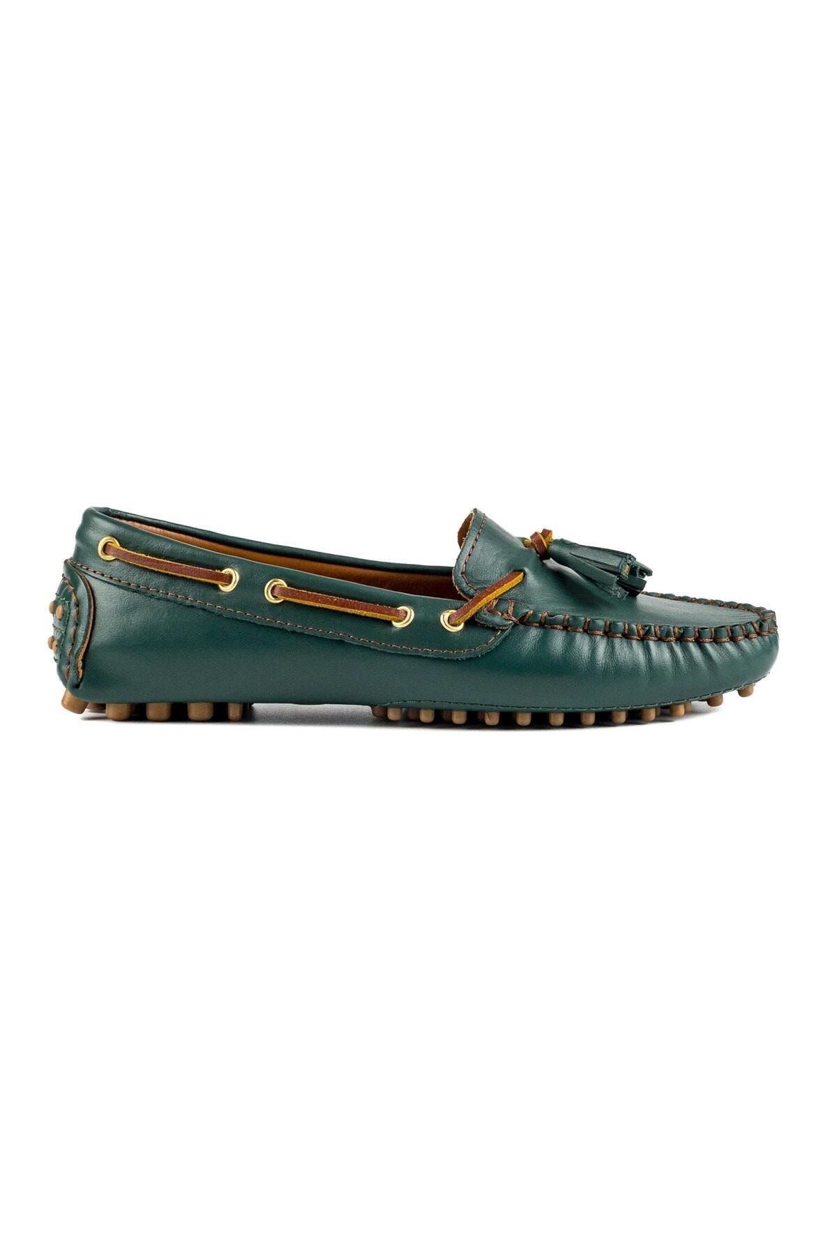 TEZCAN KUNDURA Samos Hakiki Yeşil Deri Loafer Günlük Kadın Ayakkabı
