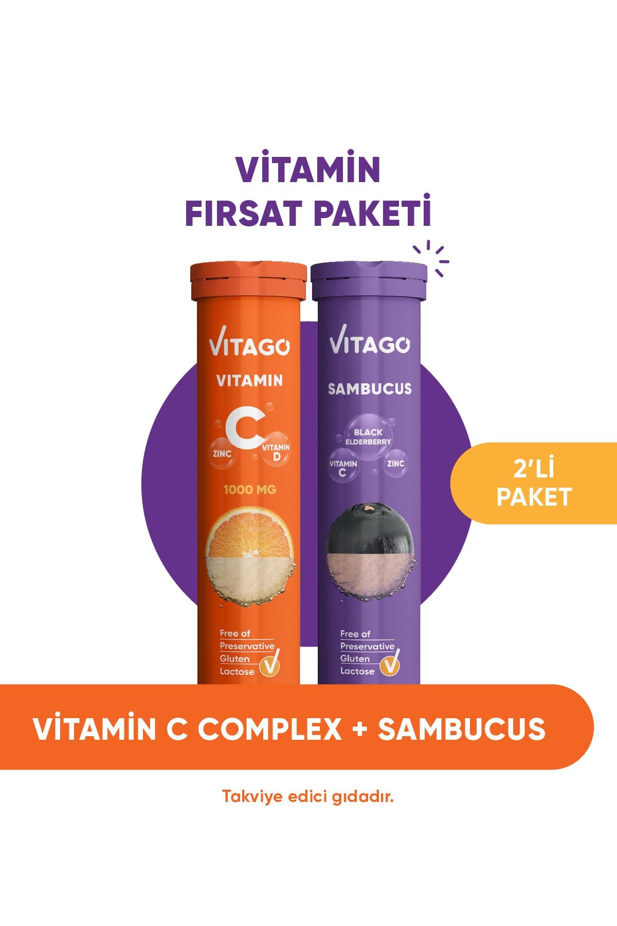 Vitago 2'li- Vitamin C+sambucus, 20'li Efervesan Tablet