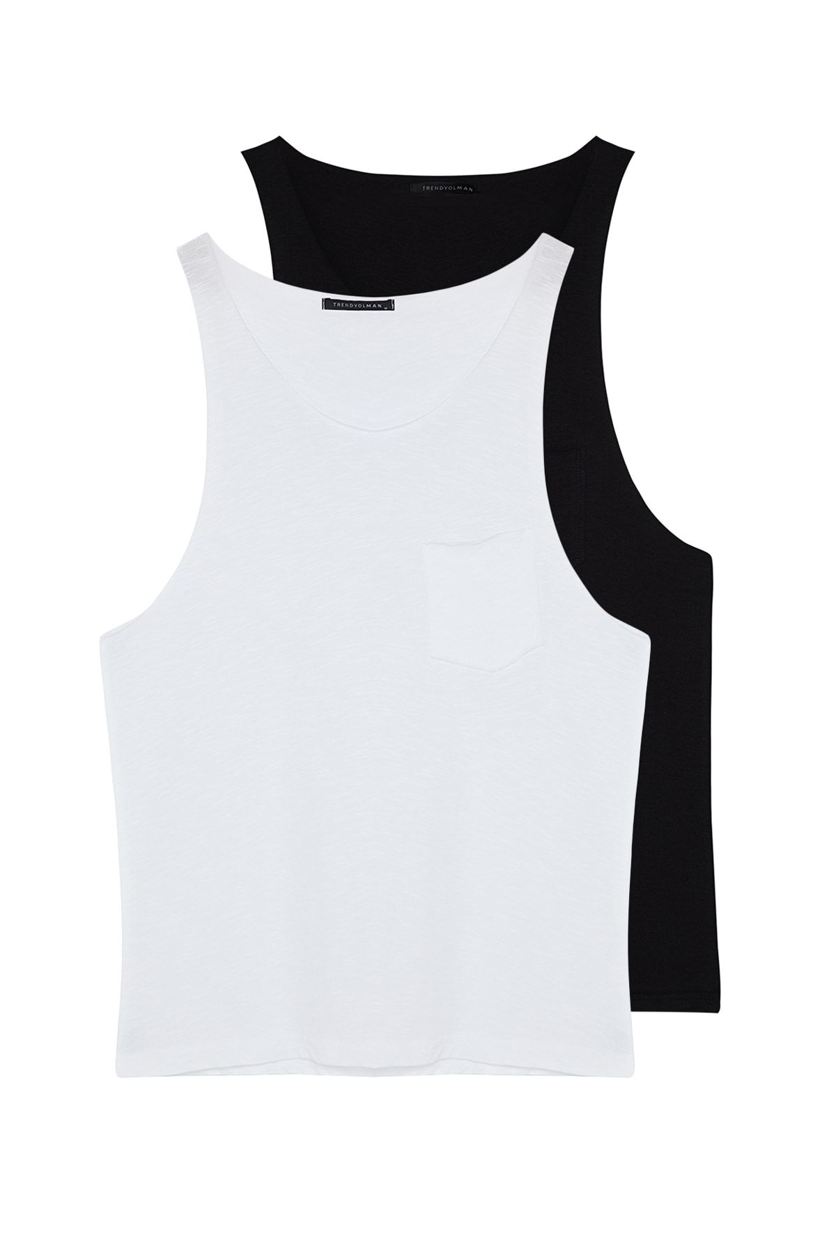 TRENDYOL MAN Siyah-Beyaz Erkek Basic Regular/Normal Kesim 2'li Paket Cepli %100 Pamuk Kolsuz T-Shirt/Atlet