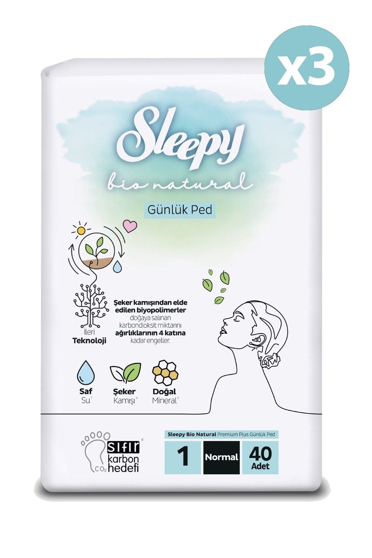 Sleepy Bio Natural Premium Plus Günlük Ped Normal 120 Adet Ped