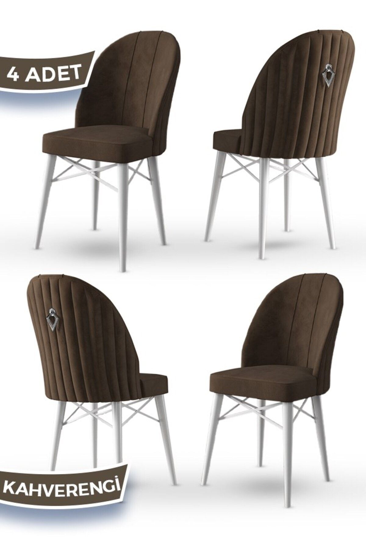 Canisa Concept Ritim Serisi 4 Adet Kahve Sandalye 1.sınıf Babyface Ithal Kumaş Beyaz Gürgen Ayak Gümüş Halkalı