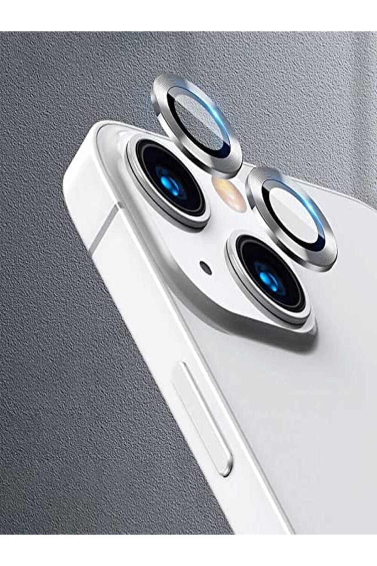 Powerfox Iphone 13/13 Mini Uyumlu Alüminyum Alaşım Tempered Glass Kamera Lens Koruyucu(2'li Set) Gümüş