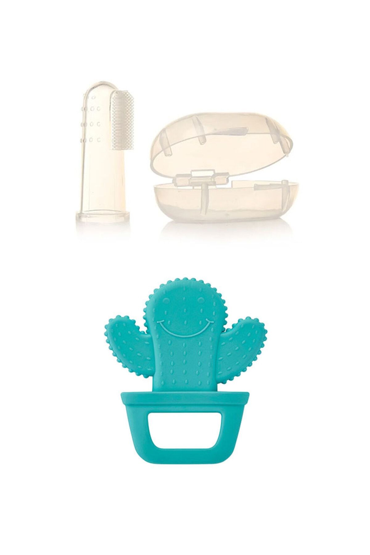 Babyjem Diş Kaşıyıcı Kaktüs Yeşil + Bebek Parmak Diş Fırçası - Saklama Kutulu