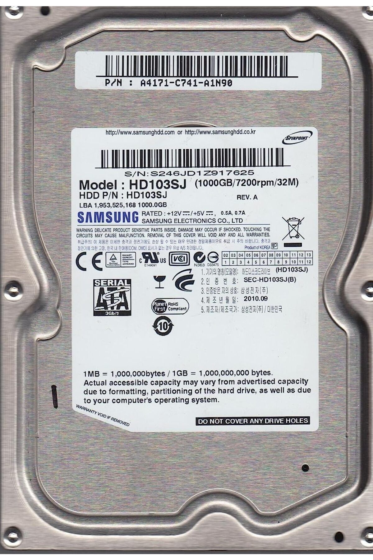 Samsung HD103SJ 1TB F3 EcoGreen SATA 7200rpm 32MB 3.5 Hard Disk