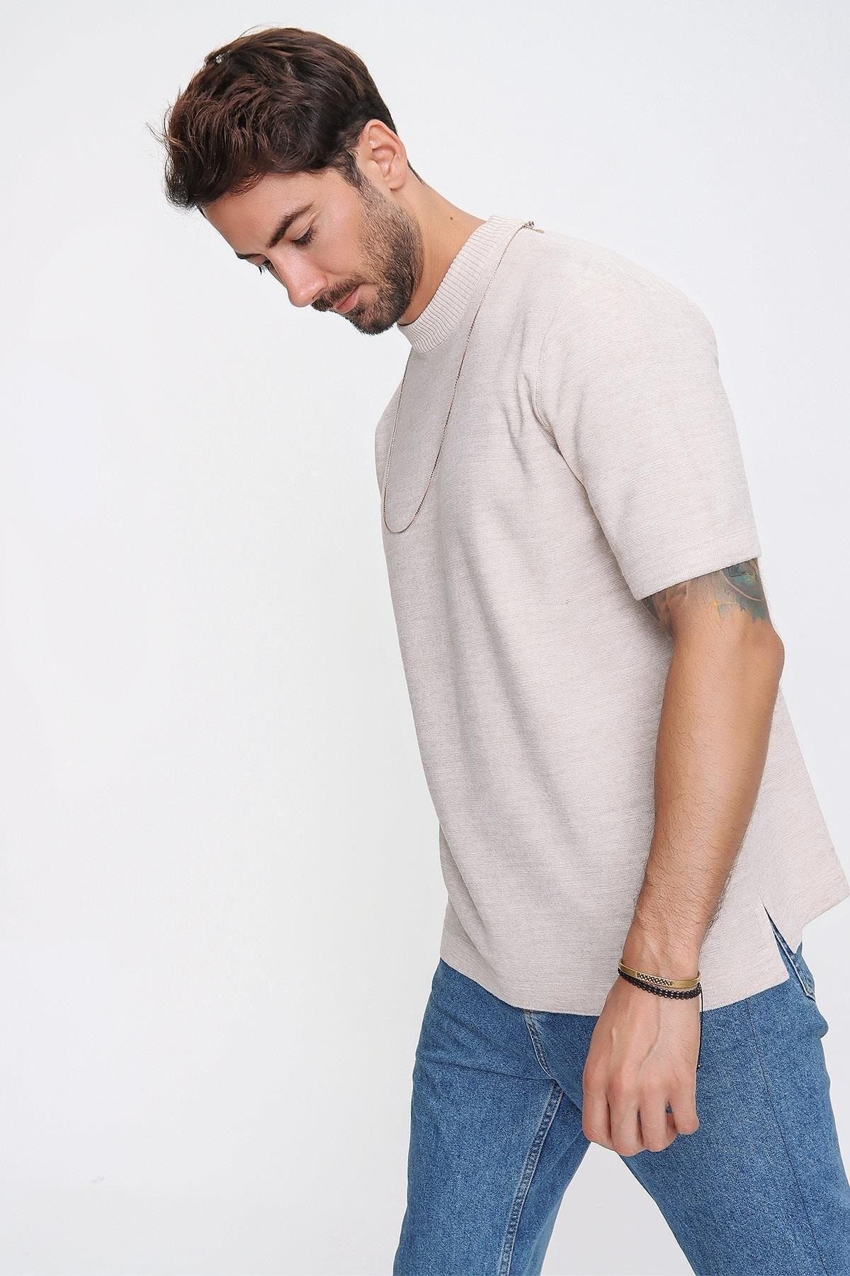 CHUBA Erkek Oversize Triko T-shirt Bej 20w188