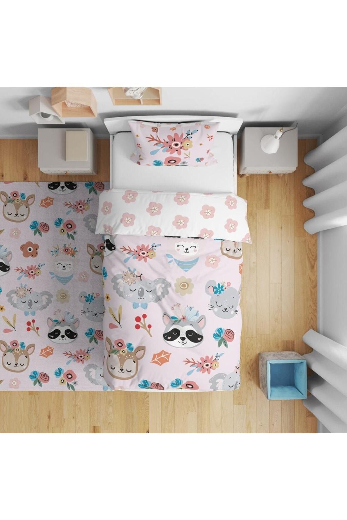 TuGu home baby TuGu HoMe&BaBy Çift Taraflı Dijital Baskılı Pamuklu Micro Saten Çocuk Odası Tek Kişilik Nevresim36