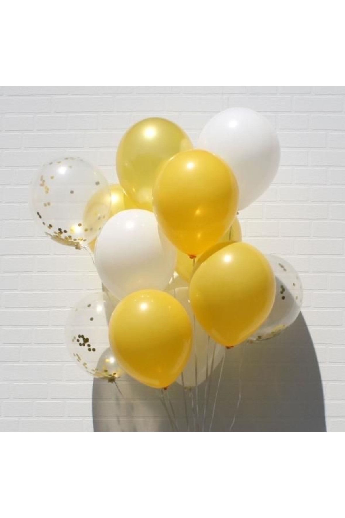 Partifabrik Sarı Beyaz Gold Konfetili Balon Demeti 15 li
