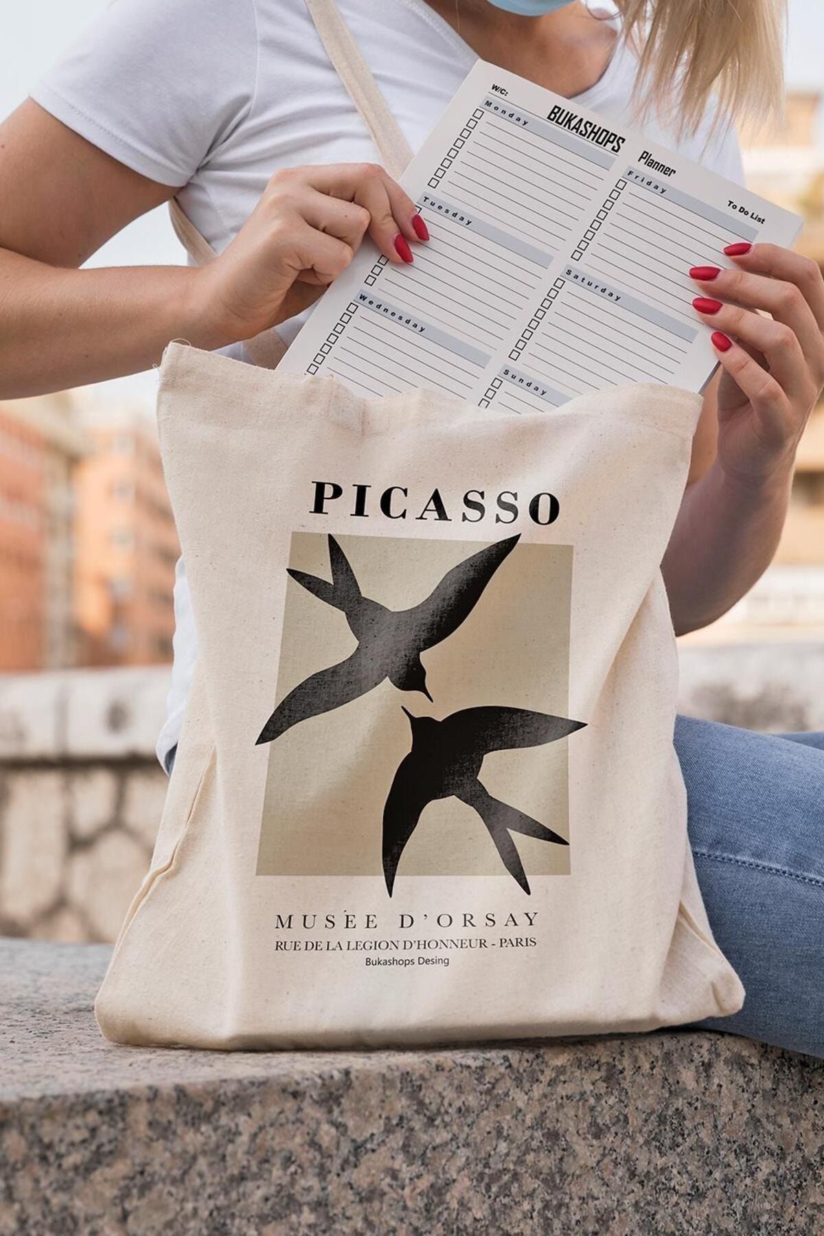 bukashops Picasso Paris Ham Ince Kumaşlı Bez Çanta
